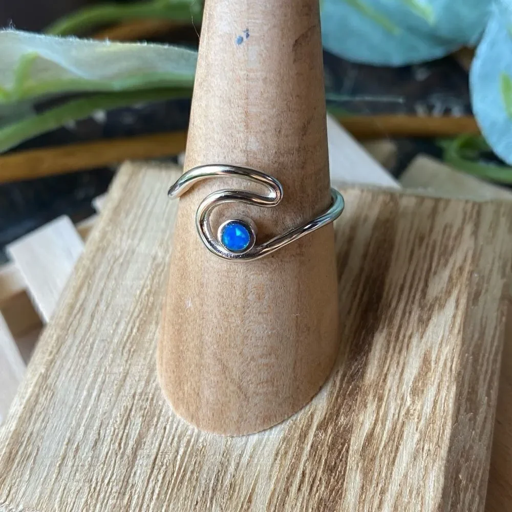 Sterling Silver Lab Opal Wave Ring - Picture 2 of 4
